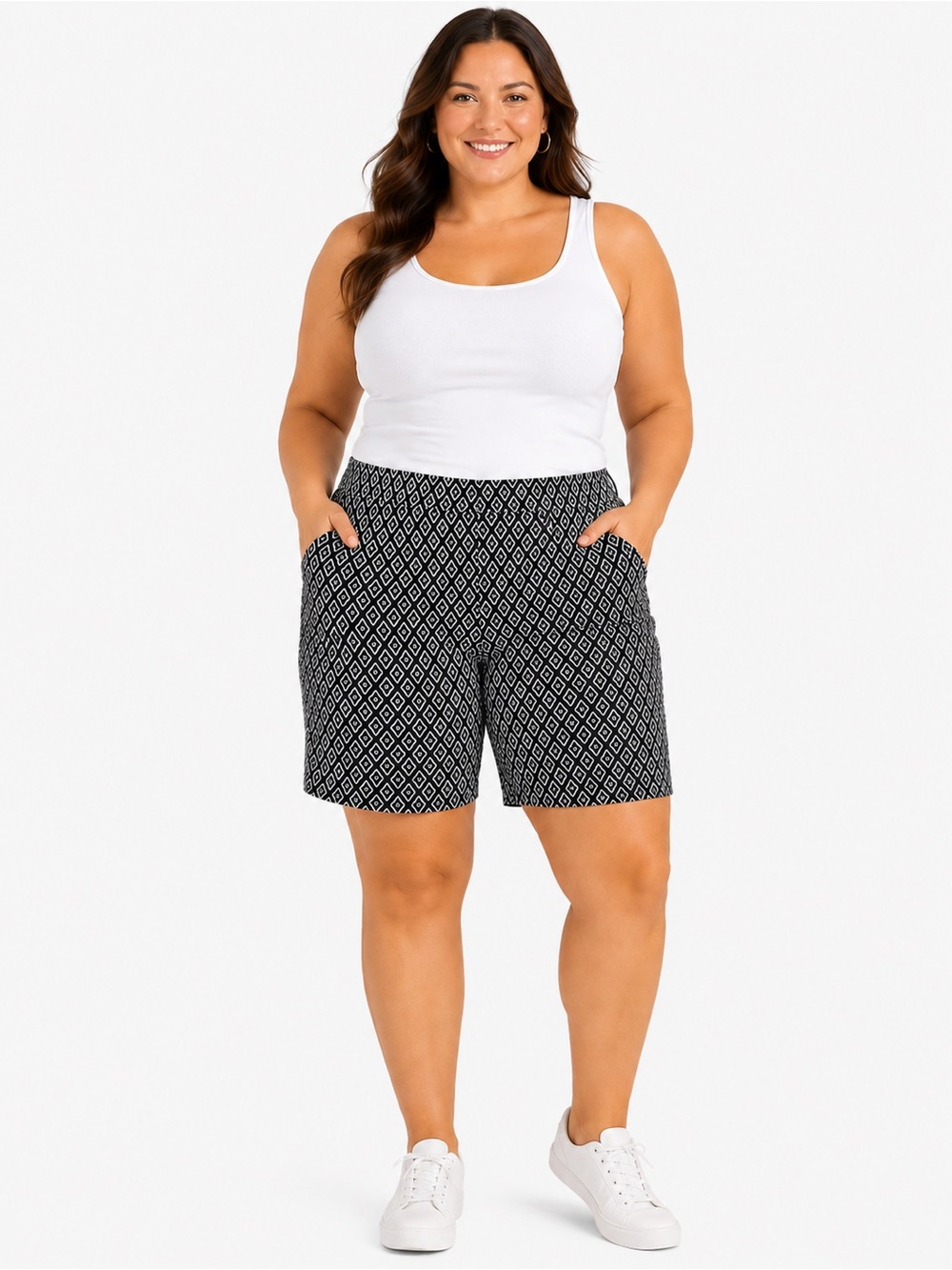 Terra & Sky Women's Printed Bermuda Shorts Size
XL Black & White